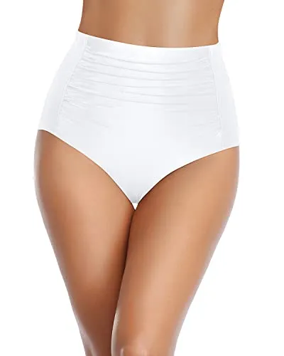 Flattering Ruched Pattern Bikini Bottom Ruched Bathing Suit Bottom-White