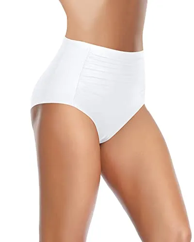 Flattering Ruched Pattern Bikini Bottom Ruched Bathing Suit Bottom-White