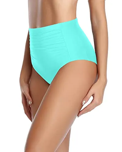 Fully Inner Lined Swim Bottoms High Waisted Bikini Bottoms-Aqua