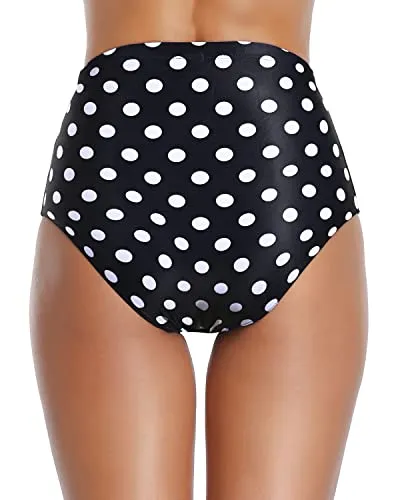 Fully Lined Bikini Tops Retro High Waisted Bikini Bottoms-Black Dot