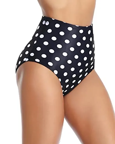 Fully Lined Bikini Tops Retro High Waisted Bikini Bottoms-Black Dot