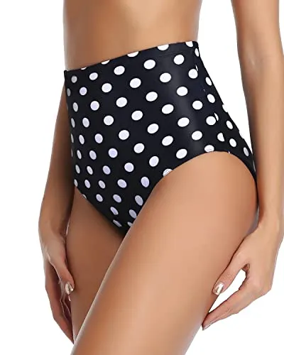 Fully Lined Bikini Tops Retro High Waisted Bikini Bottoms-Black Dot