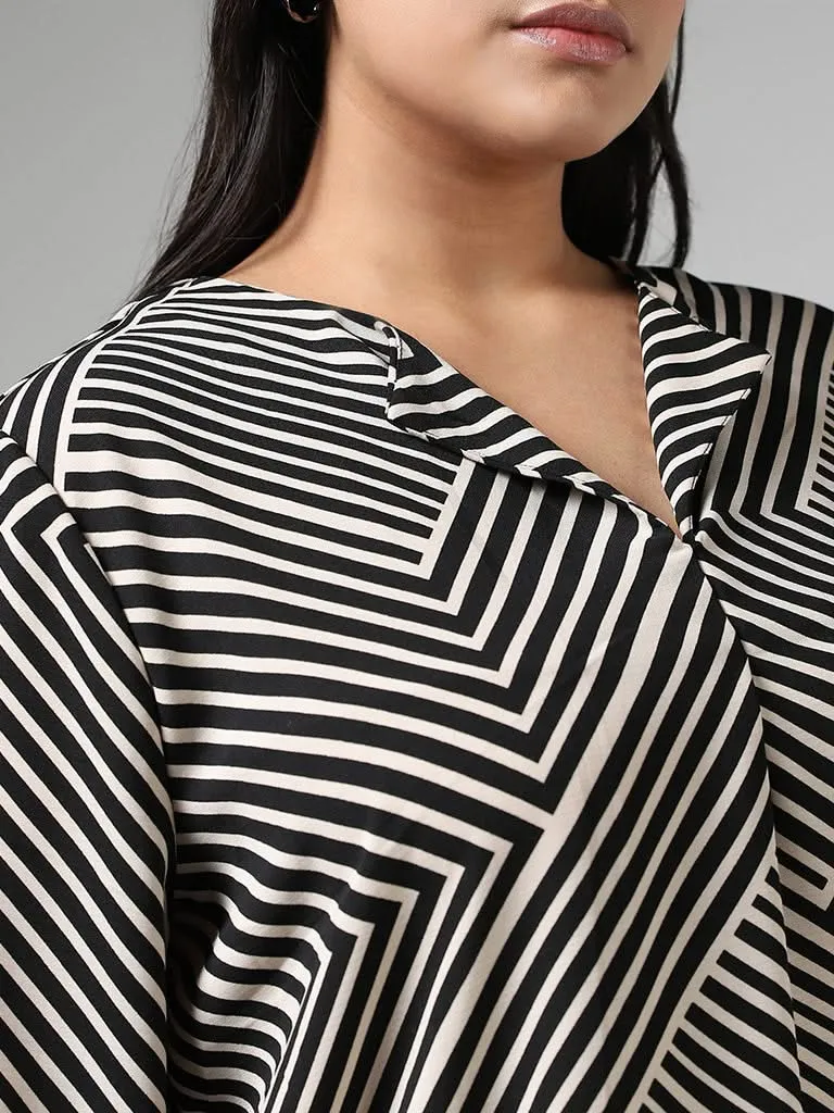 Gia Geometric Striped Black Top