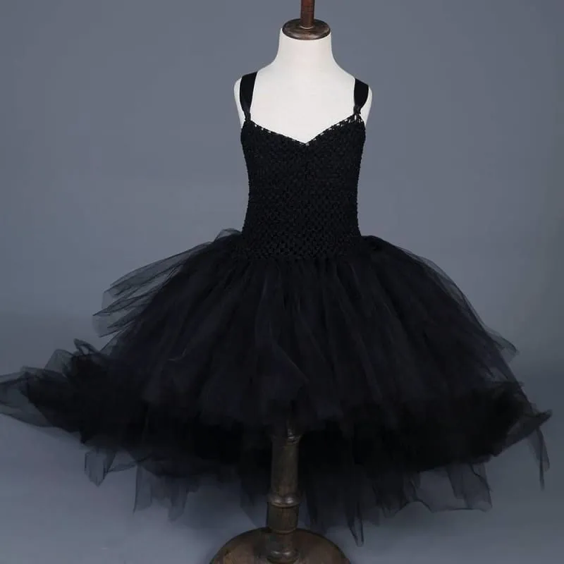 Girl's Elegant Black V-Neck Dress