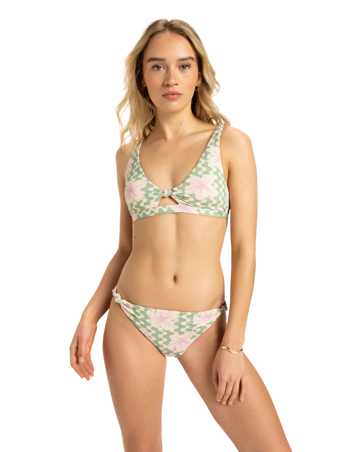 Hibiscus Daze Hipster Bikini Bottoms in Basil Party Waves