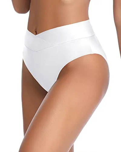 High Cut Tankini Brief High Waisted Bikini Bottom-White