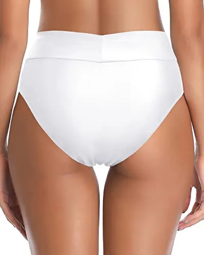 High Cut Tankini Brief High Waisted Bikini Bottom-White