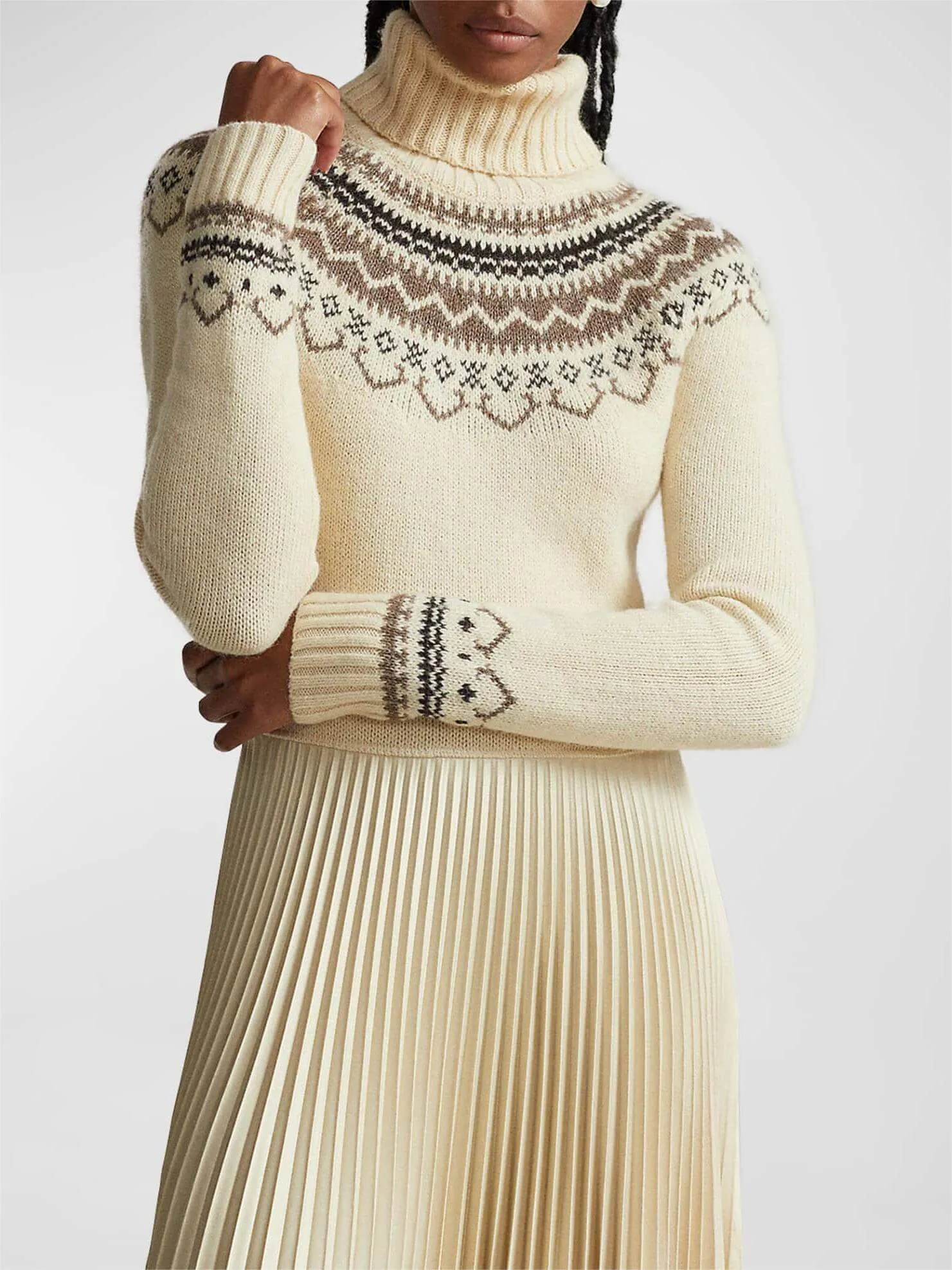 Hybrid Sweater-Pleated Turtleneck Dress