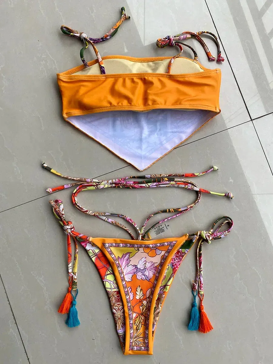 Indie Floral Bandana Scarf Bikini Set