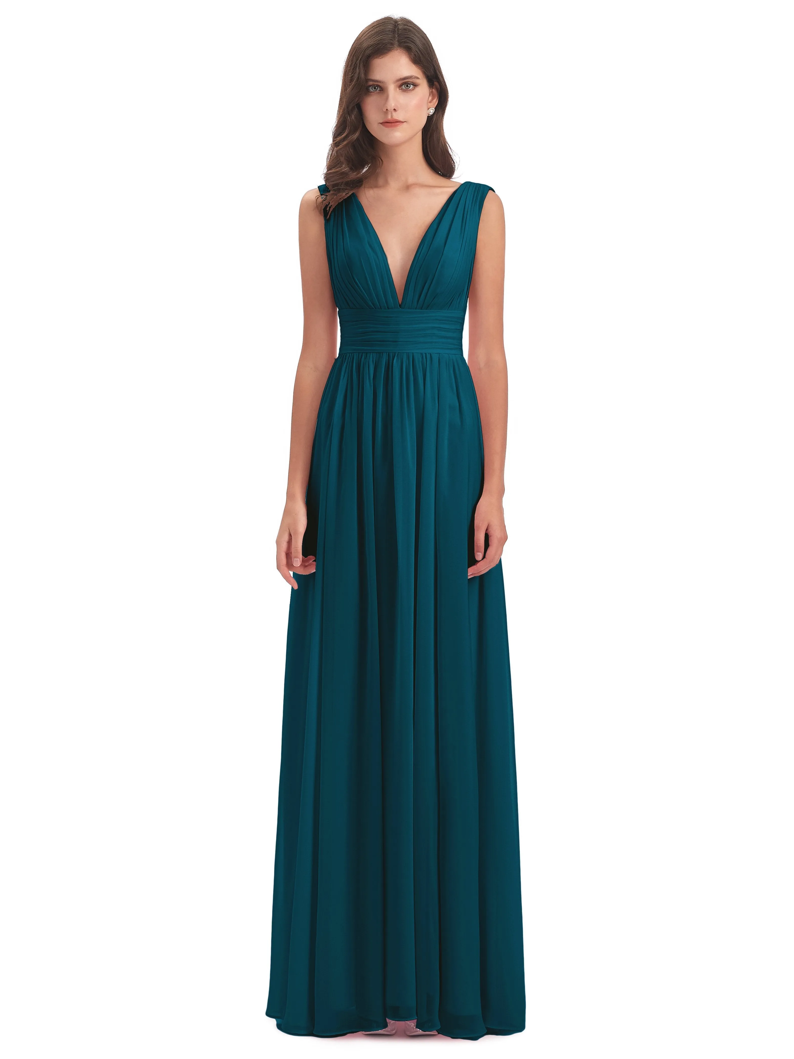 Ink Blue Bridesmaid Dress Charming Chiffon V Neck Split Long Bridesmaid Dresses