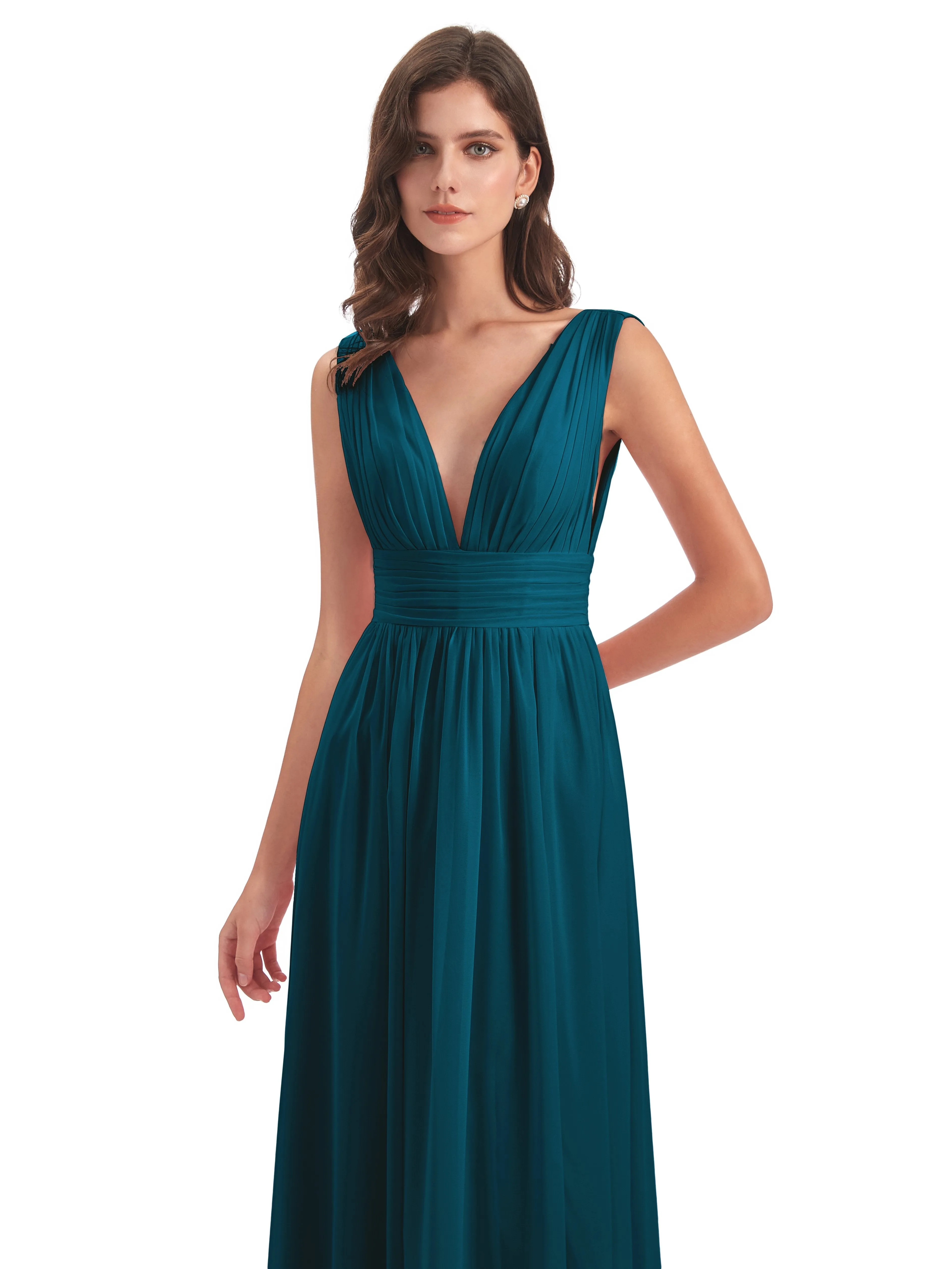 Ink Blue Bridesmaid Dress Charming Chiffon V Neck Split Long Bridesmaid Dresses