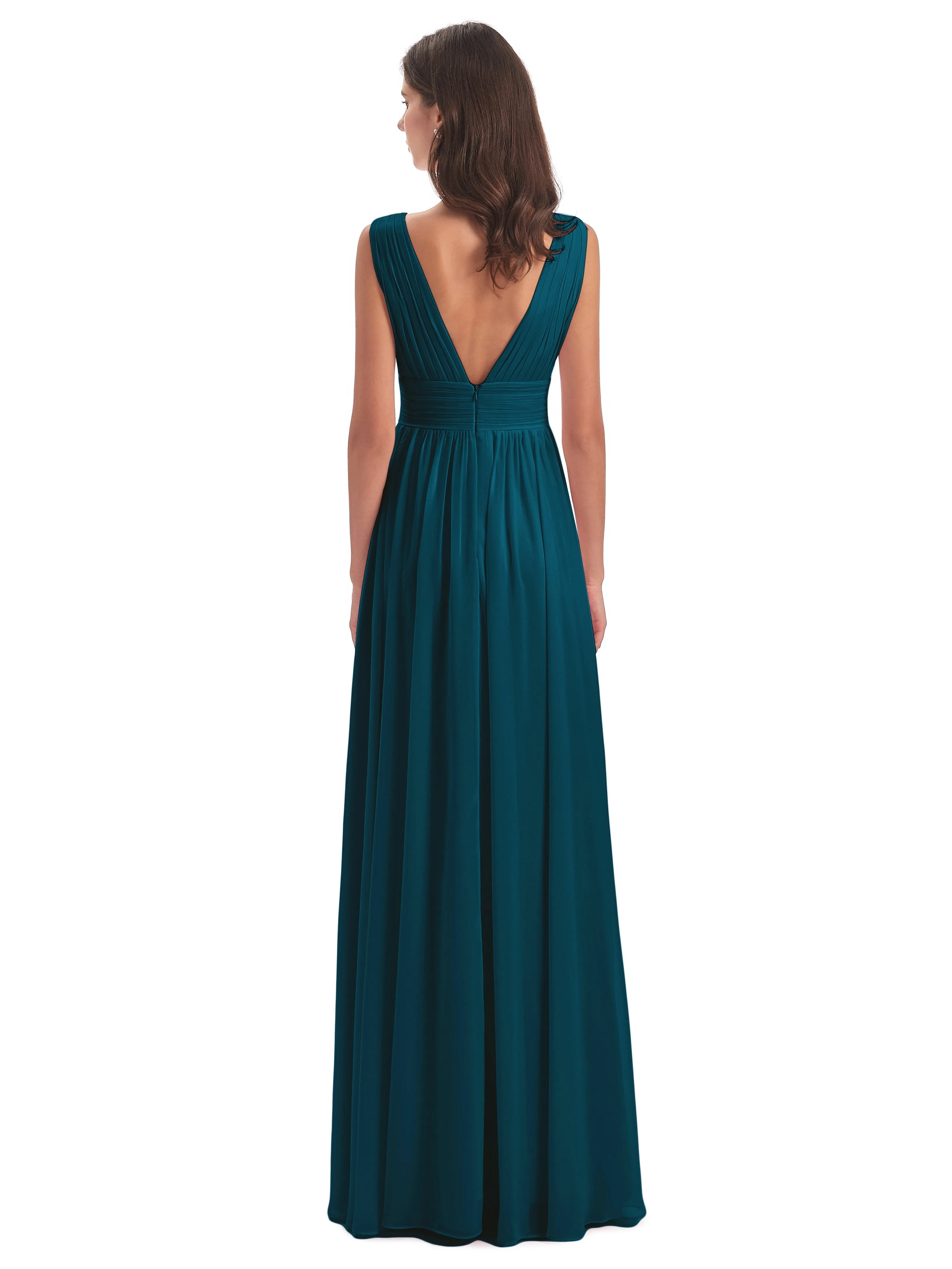 Ink Blue Bridesmaid Dress Charming Chiffon V Neck Split Long Bridesmaid Dresses