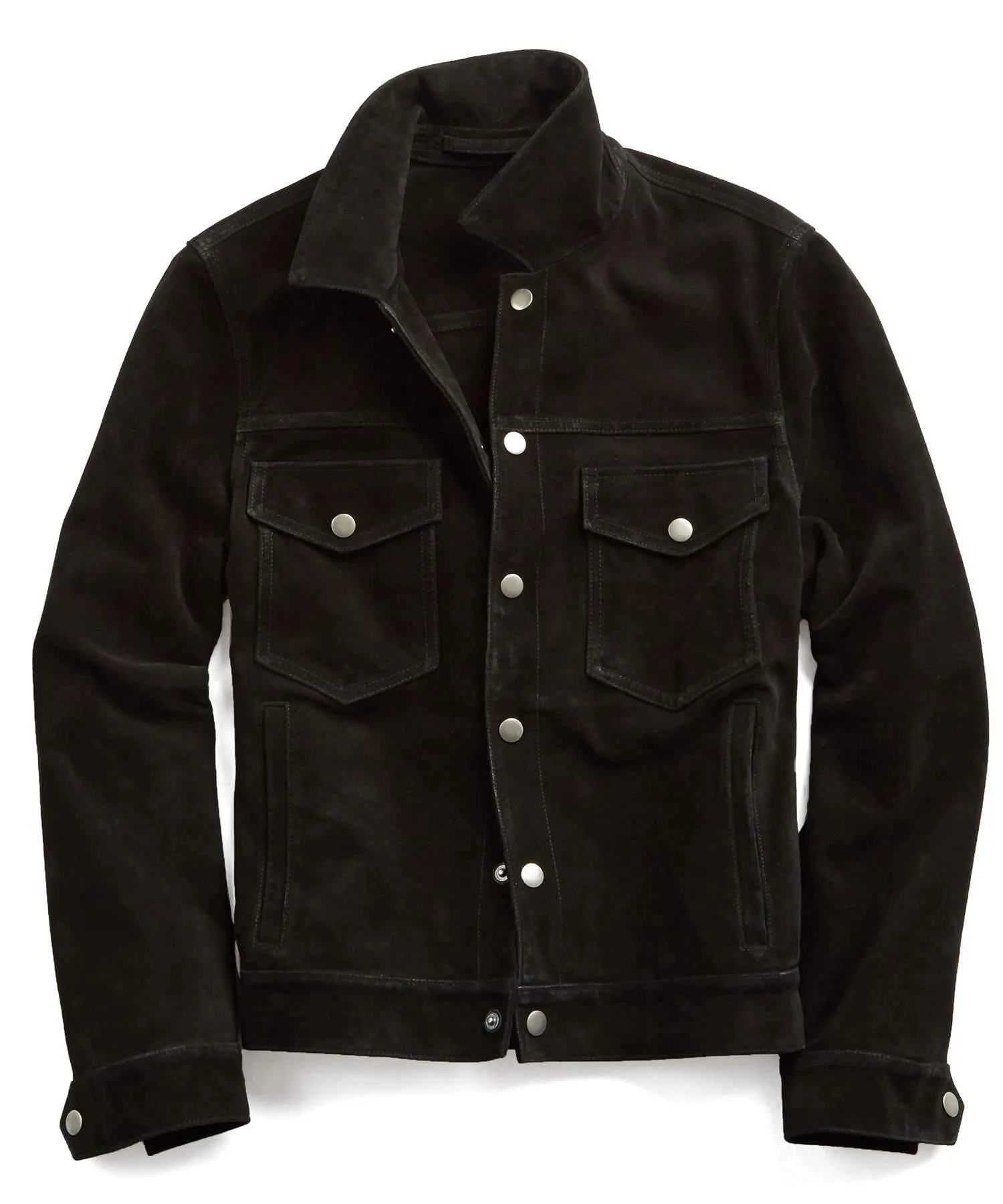 Italian Suede Snap Dylan Jacket in Black