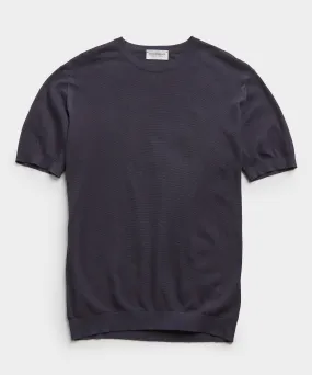 John Smedley Sea Island Cotton Pique T-shirt in Navy