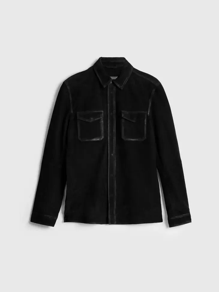 John Varvatos Izzy Leather Shirt - Black