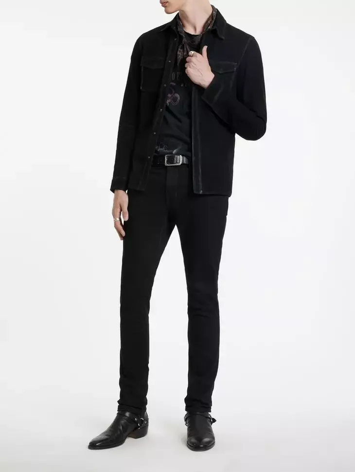 John Varvatos Izzy Leather Shirt - Black