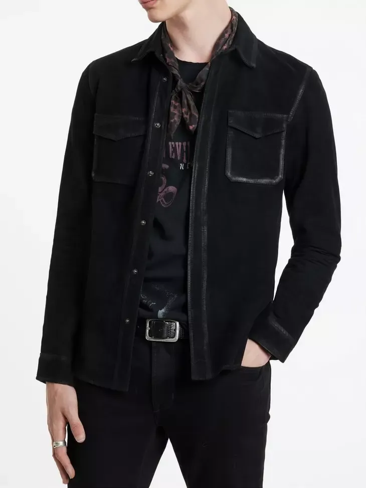 John Varvatos Izzy Leather Shirt - Black