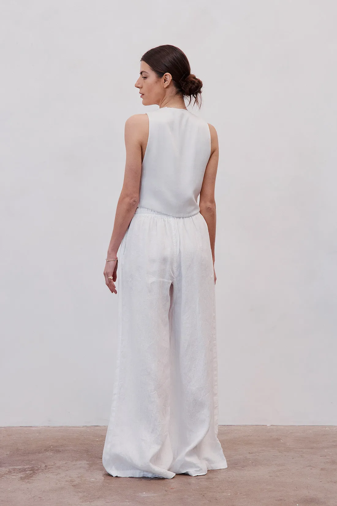 Jonathan Wide Leg Linen Pant White