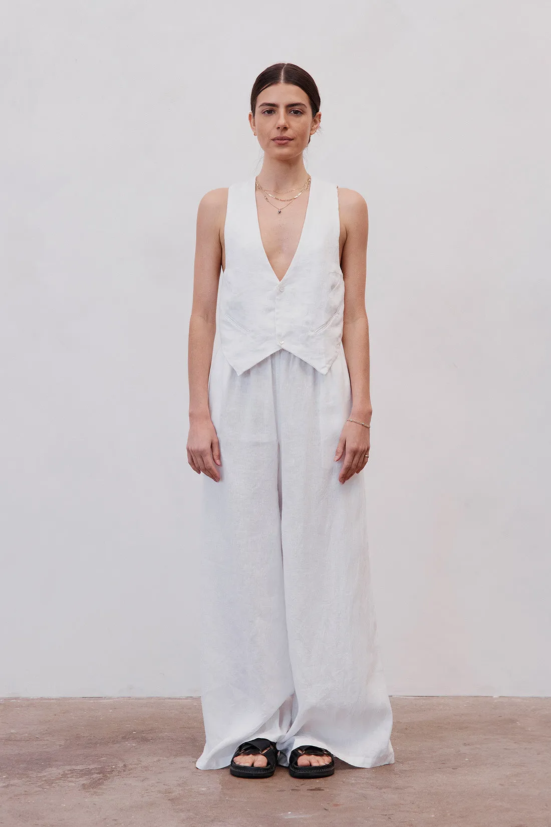 Jonathan Wide Leg Linen Pant White