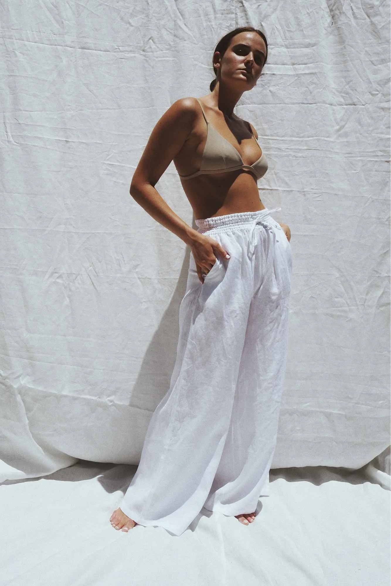 Jonathan Wide Leg Linen Pant White