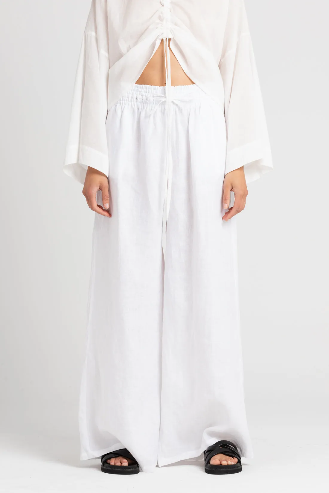 Jonathan Wide Leg Linen Pant White