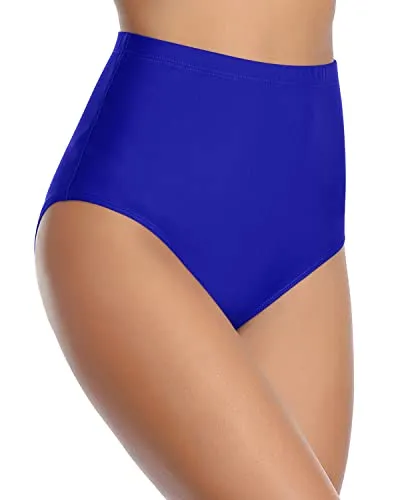 Ladies High Waisted Tummy Control Swimsuit Bottoms-Royal Blue