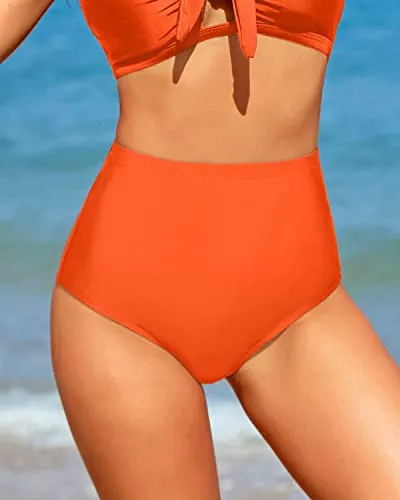 Ladies Tummy Control High Waisted Bikini Bottoms-Neon Orange