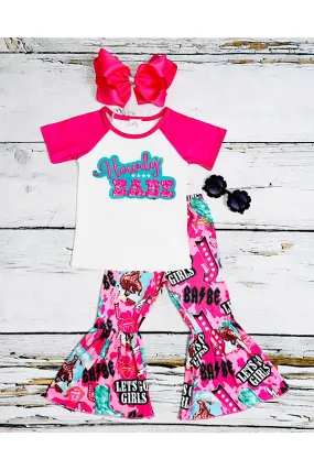 LC0014 Hot pink & white "HOWDY BABE" 2pc short sleeve set