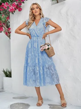 Leisure V-neck Flower Sleeveless Dress