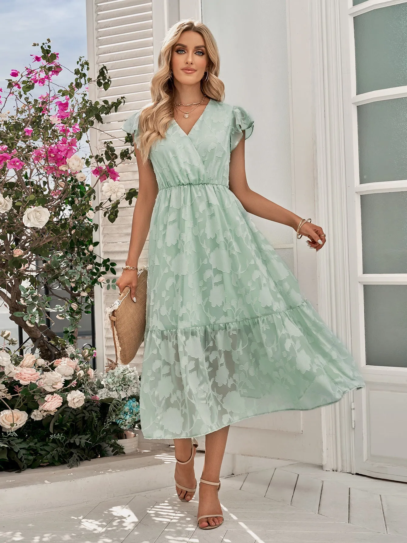 Leisure V-neck Flower Sleeveless Dress