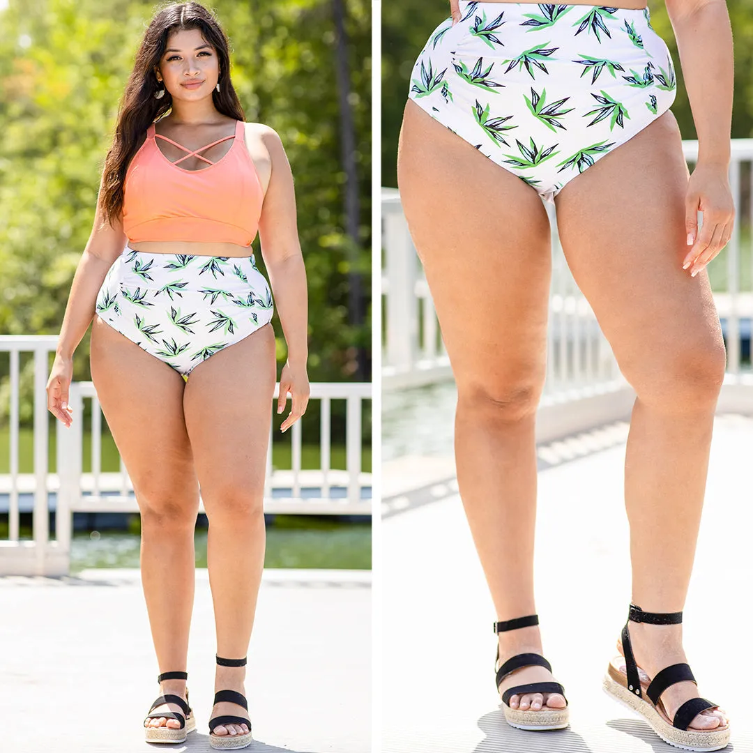 Let's Go Surfing Swim Bottom, White Floral