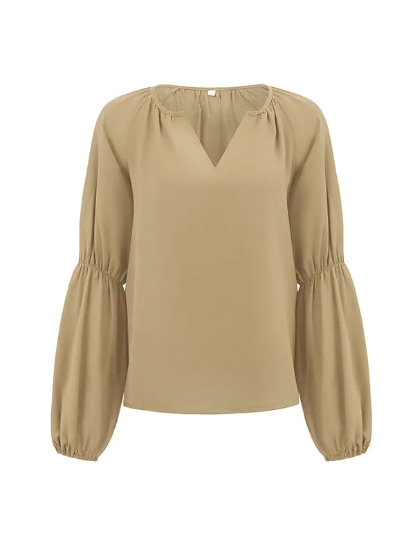 Loose Solid Color V-Neck Blouses&Shirts Tops