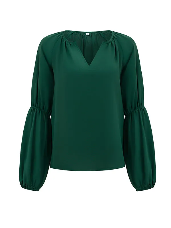 Loose Solid Color V-Neck Blouses&Shirts Tops