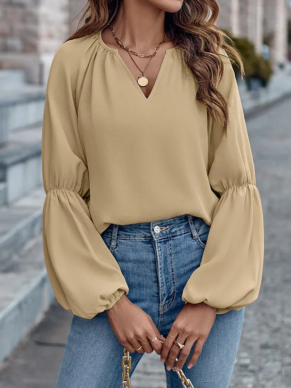 Loose Solid Color V-Neck Blouses&Shirts Tops