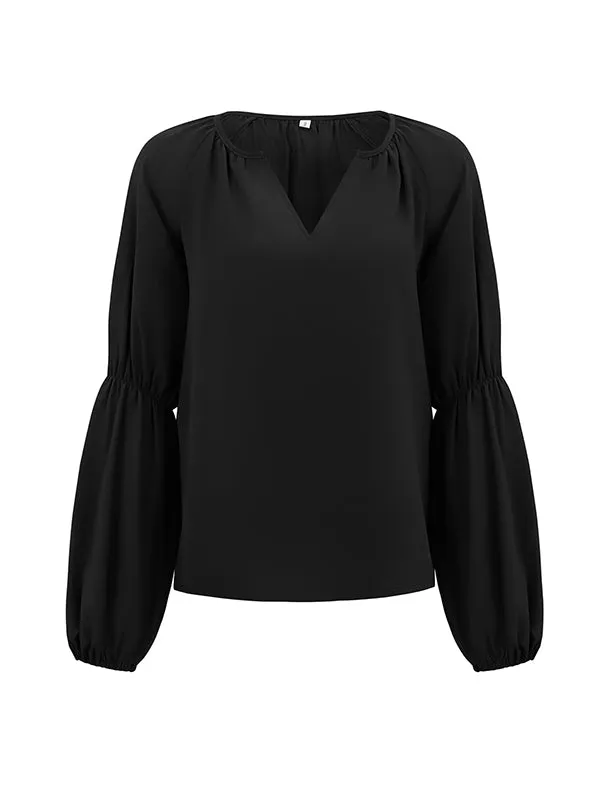 Loose Solid Color V-Neck Blouses&Shirts Tops