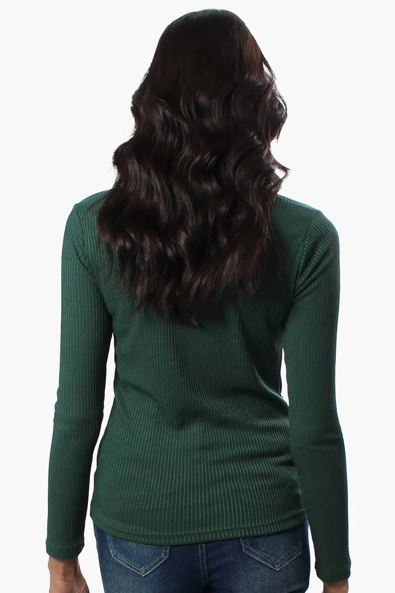 Magazine Ribbed Front Twist Long Sleeve Top - Green