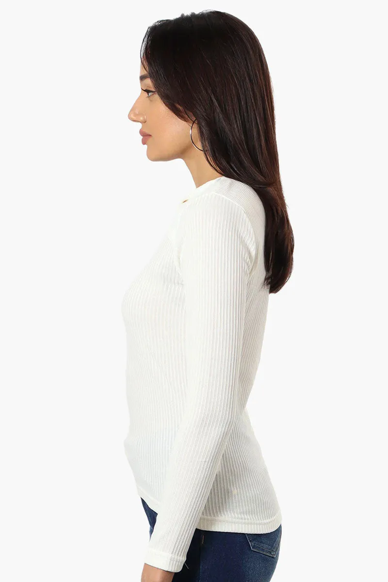 Magazine Ribbed Front Twist Long Sleeve Top - White