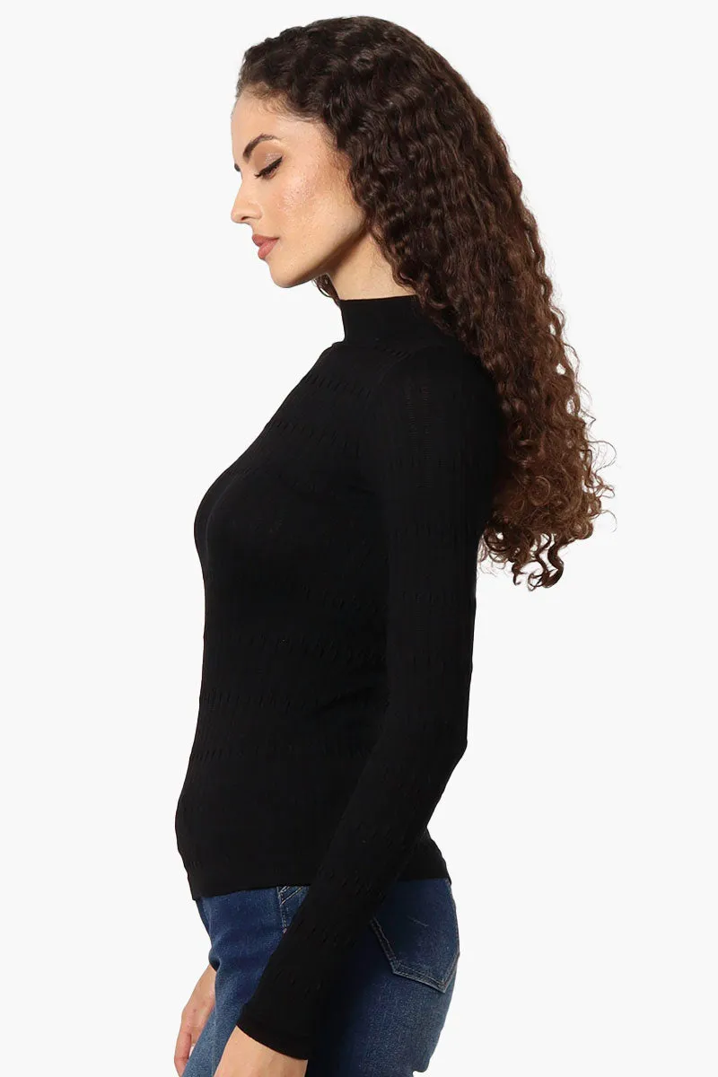 Magazine Ribbed Mock Neck Long Sleeve Top - Black