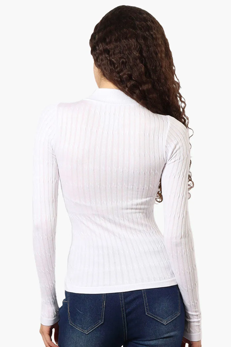 Magazine Ribbed Mock Neck Long Sleeve Top - White