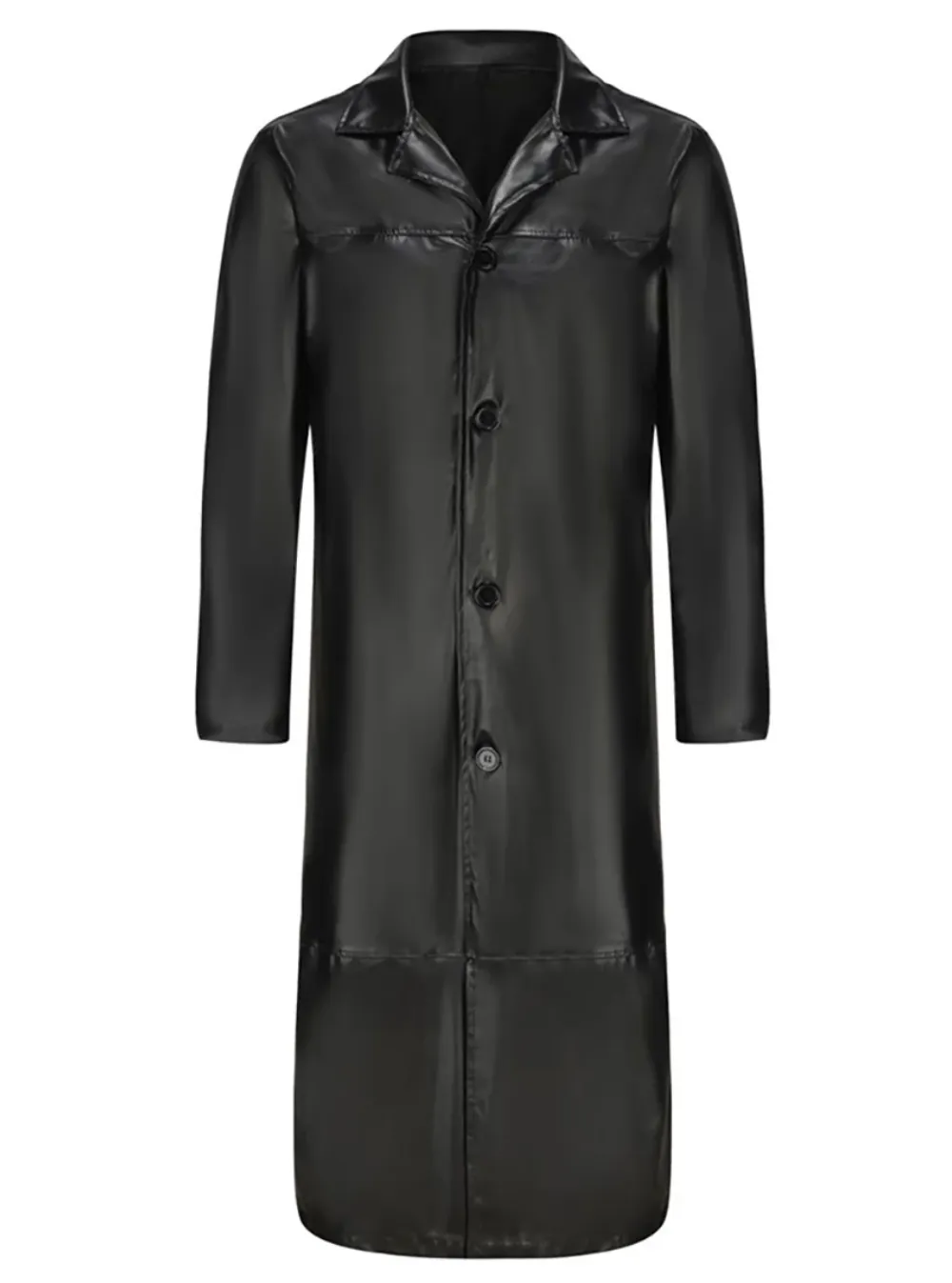 Men - Long Leather Coat - Classic Lapel - Elegant Outerwear