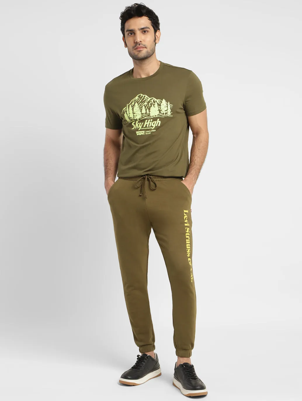 Men's Graphic Print Slim Fit T-shirt Olive