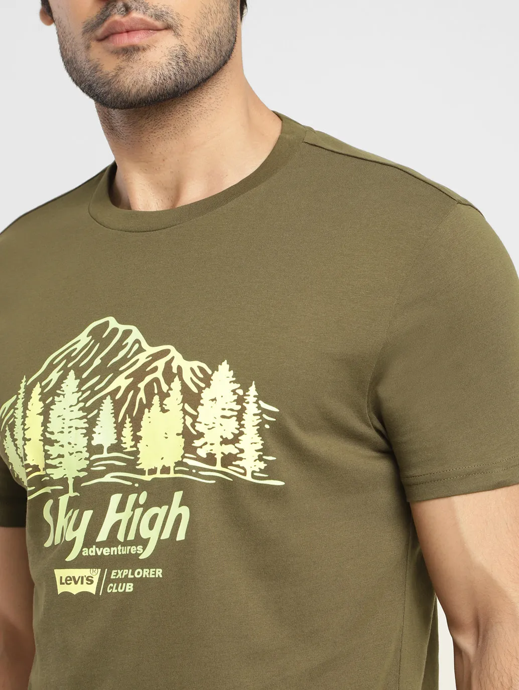 Men's Graphic Print Slim Fit T-shirt Olive