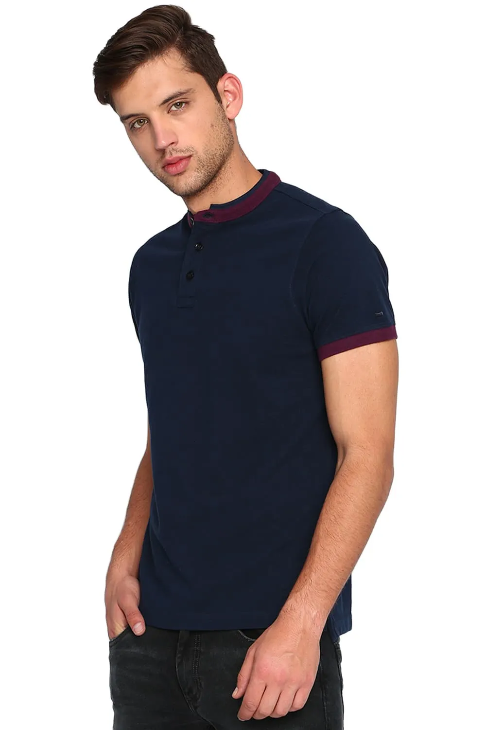 Muscle Fit Stand Up Collar Polo T Shirt