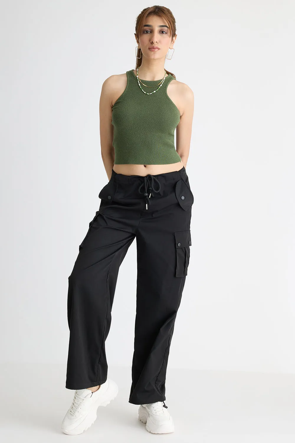 Olive Green Crop Tank Top