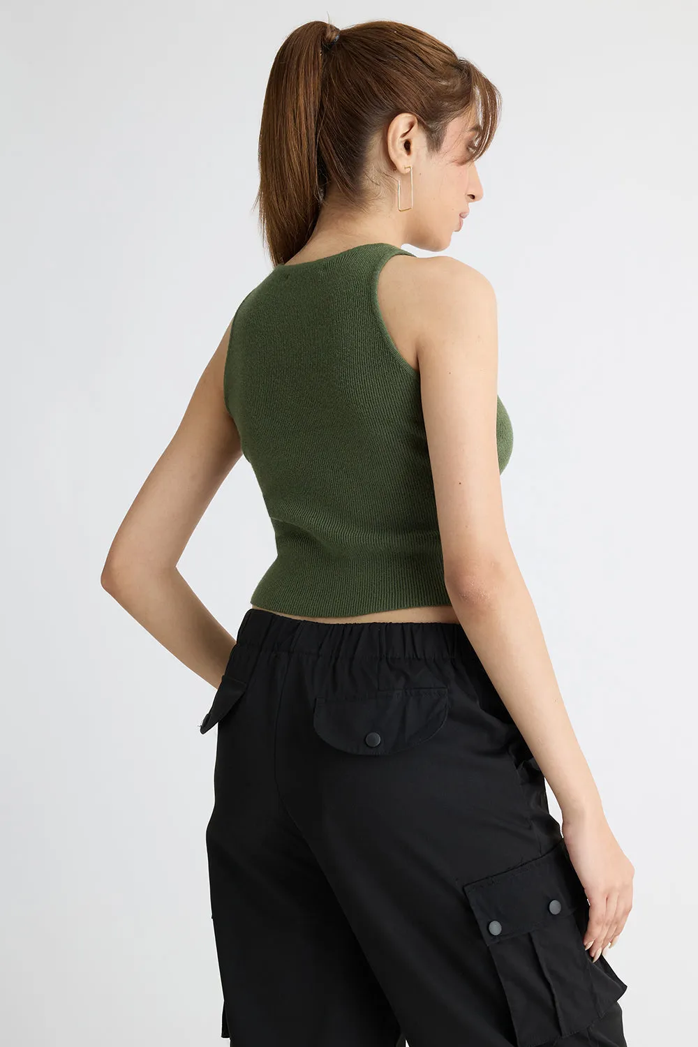 Olive Green Crop Tank Top