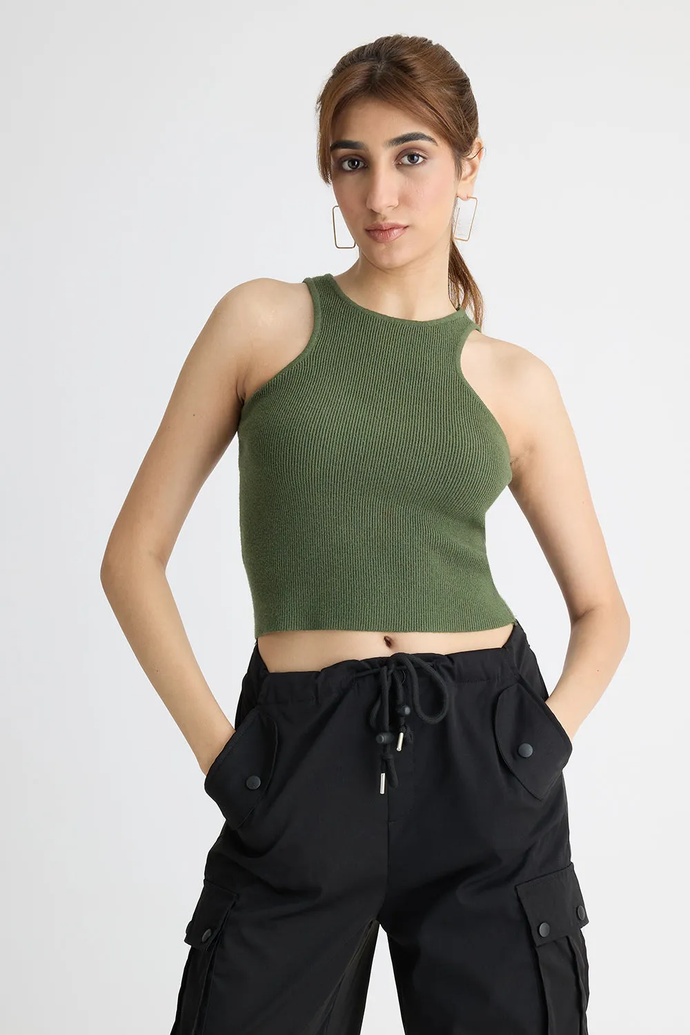 Olive Green Crop Tank Top