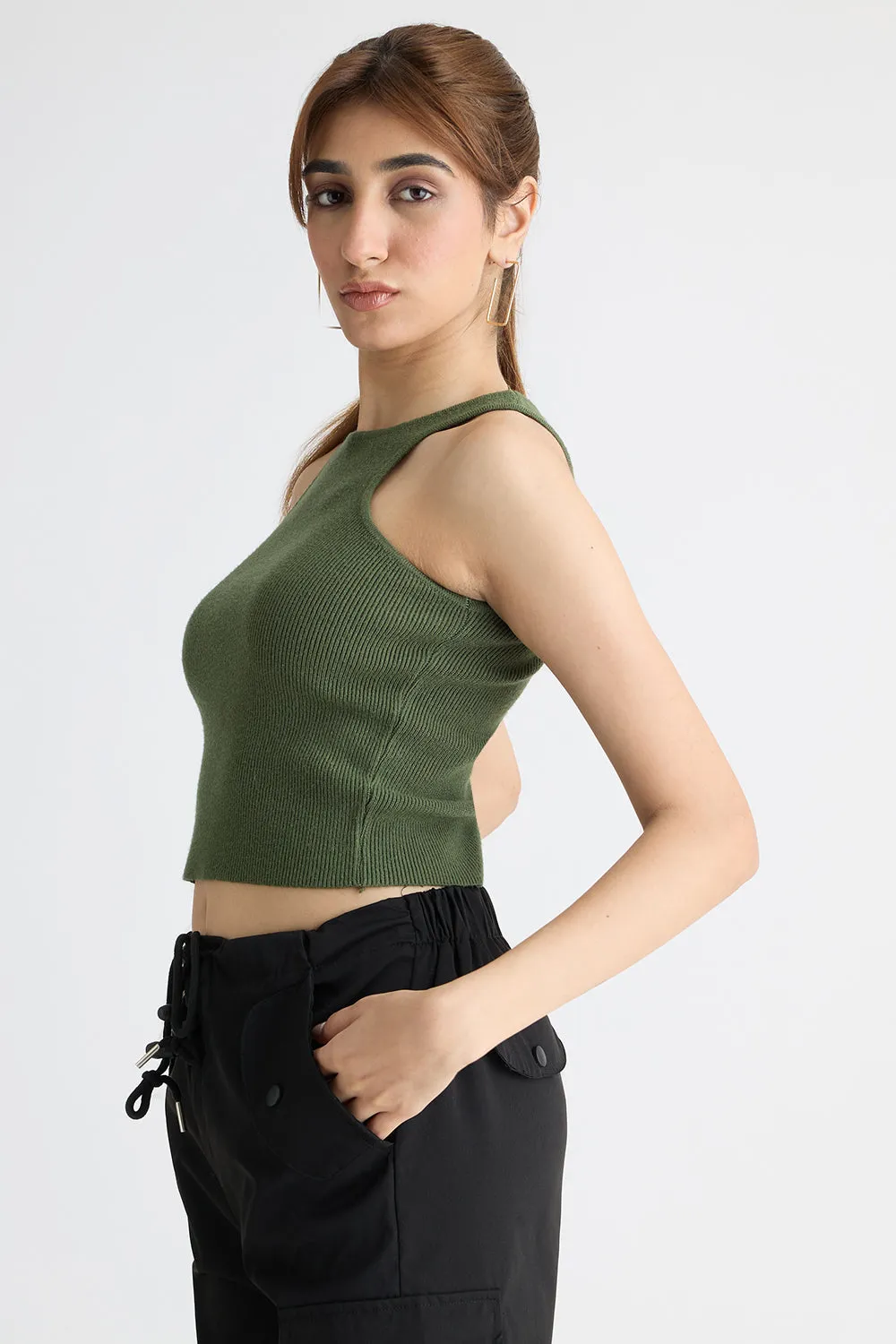 Olive Green Crop Tank Top