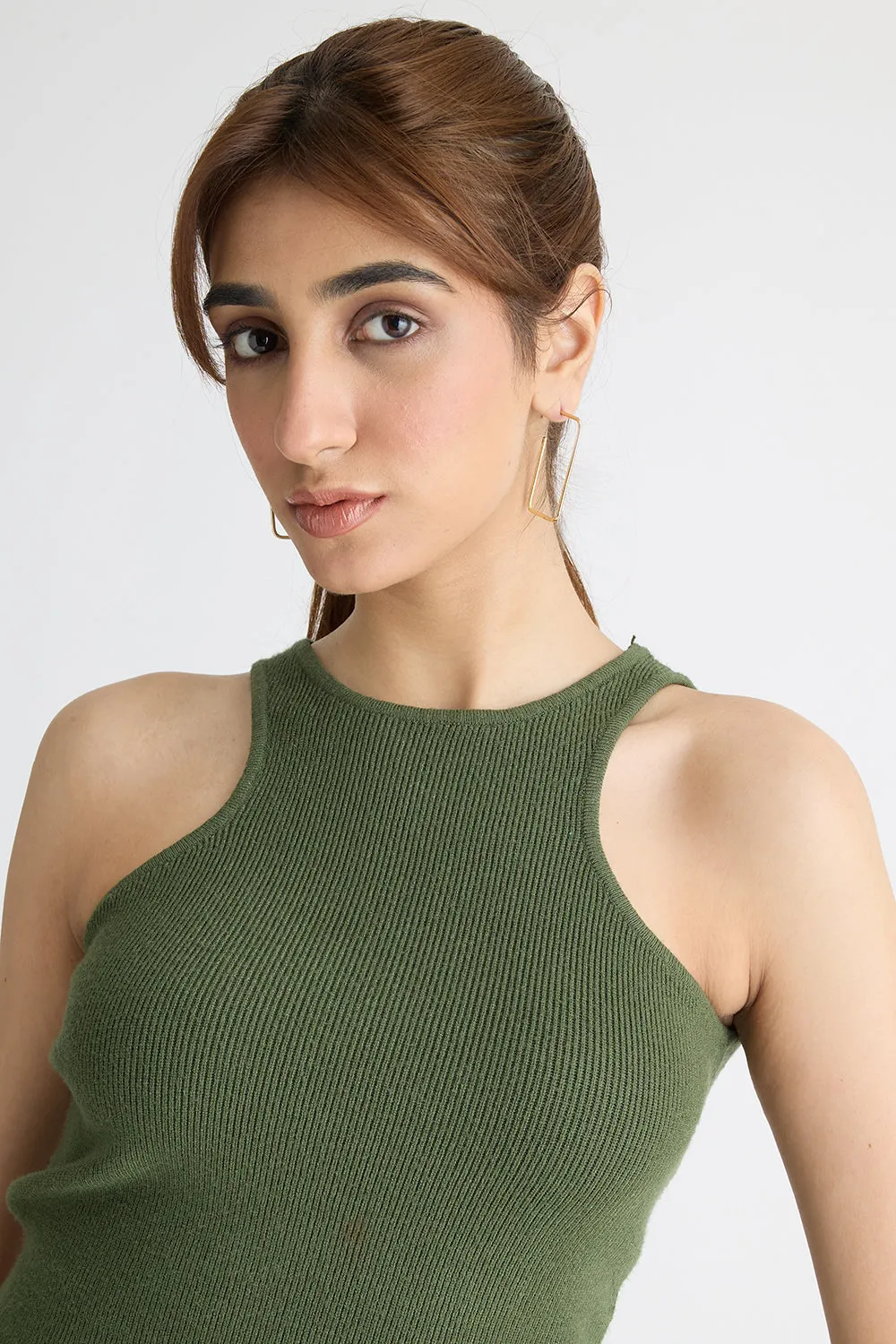 Olive Green Crop Tank Top