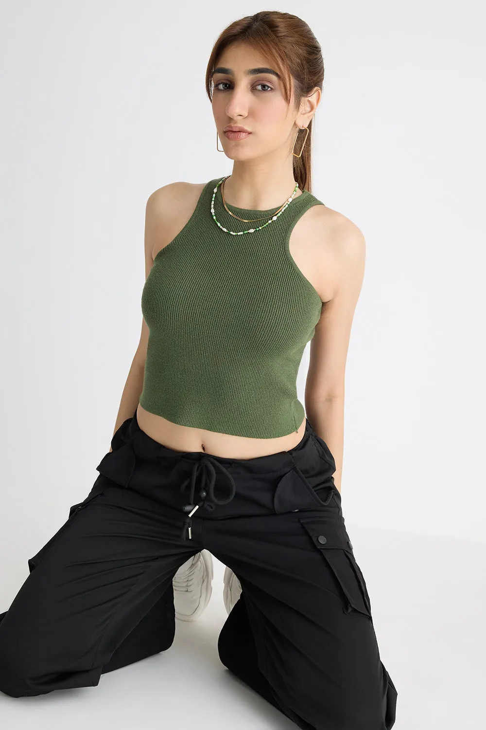 Olive Green Crop Tank Top