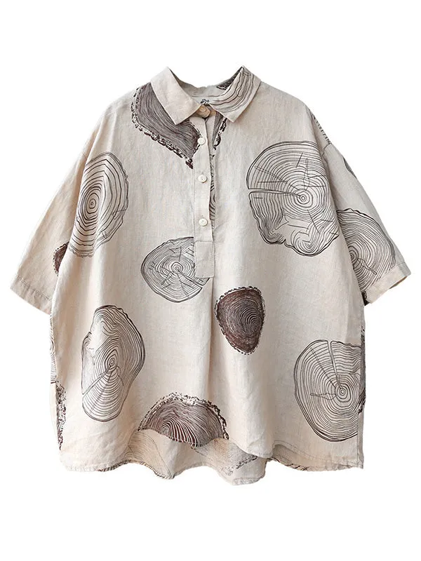 Ramie Cotton Loose Annual Ring Pattern Shirt Tops